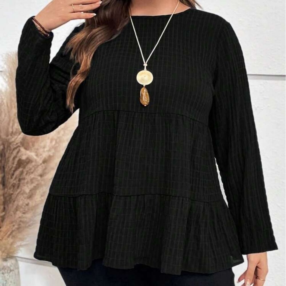 Emery Rose Black Textured Babydoll Tunic Top 2XL Boho
